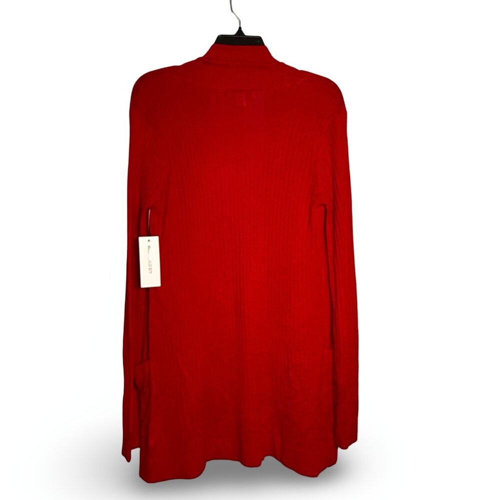 Liz Claiborne Cardigan Sweater Womens S Red Open Front Ribbed Knit Pockets NWT - Picture 3 of 8